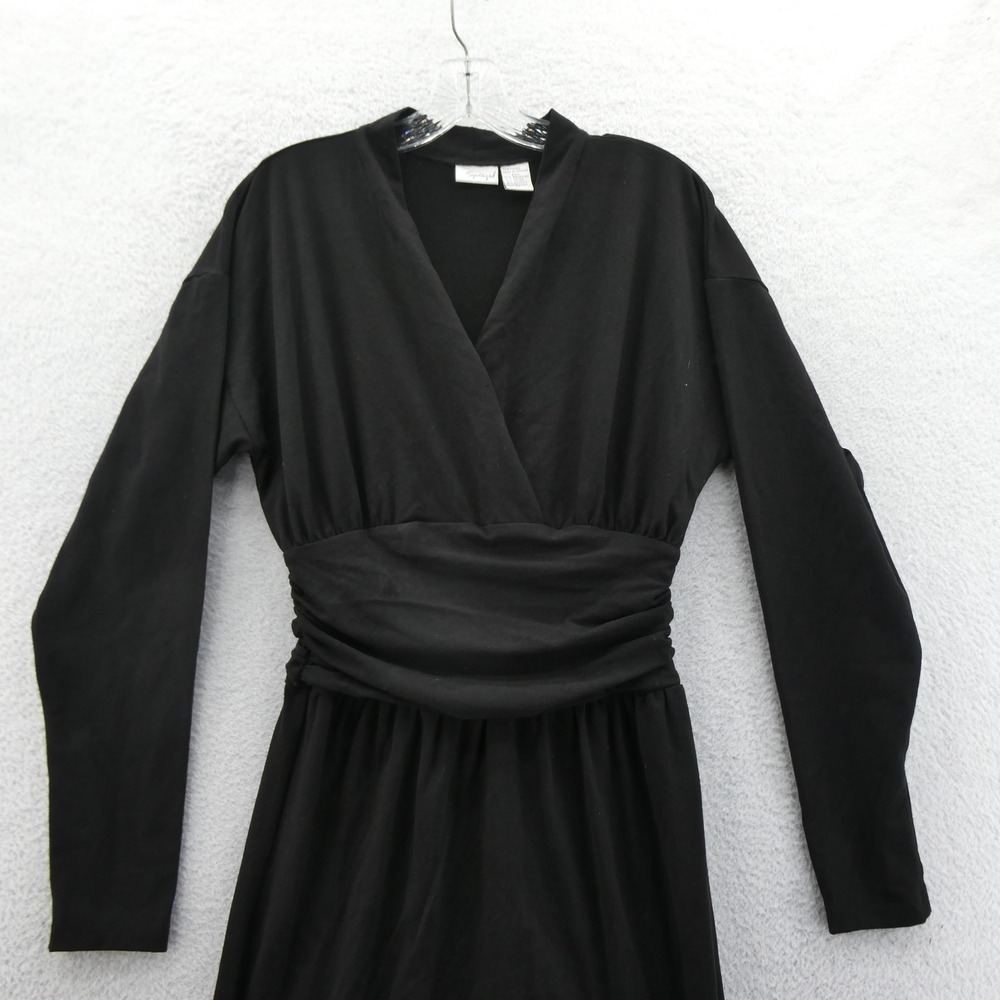 Spiegel Wrap Dress Women Size 10 Black Ruched Waist Long Sleeve Poly Rayon K1928 - Picture 3 of 10